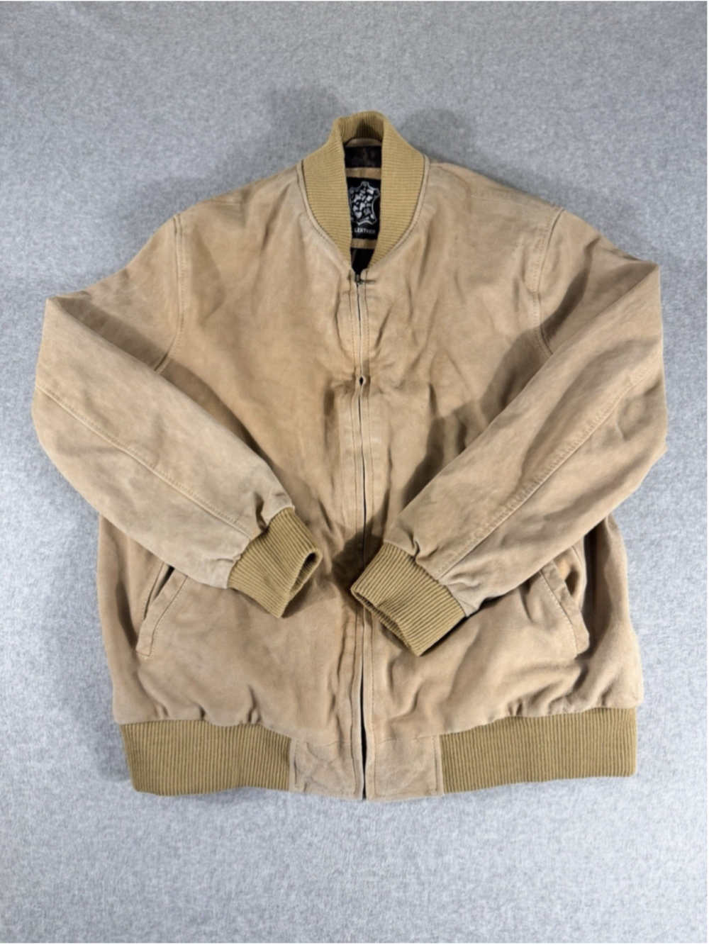 Leather Bomber Jacket Mens XL Tan Brown Vintage Style Classic Zip Coat